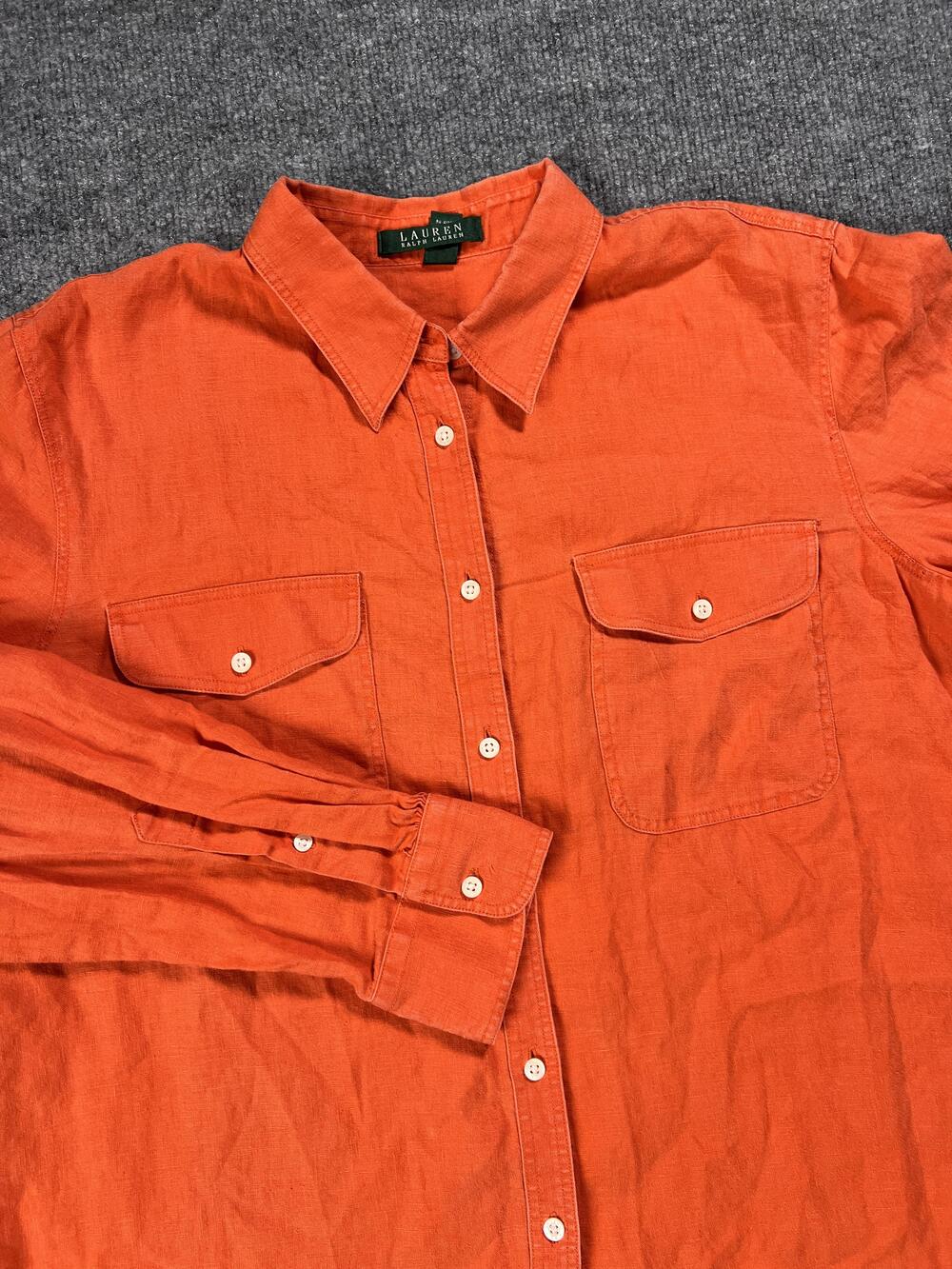 Lauren Ralph Lauren Shirt Orange Linen Button Front Roll Tab Womens Extra Large